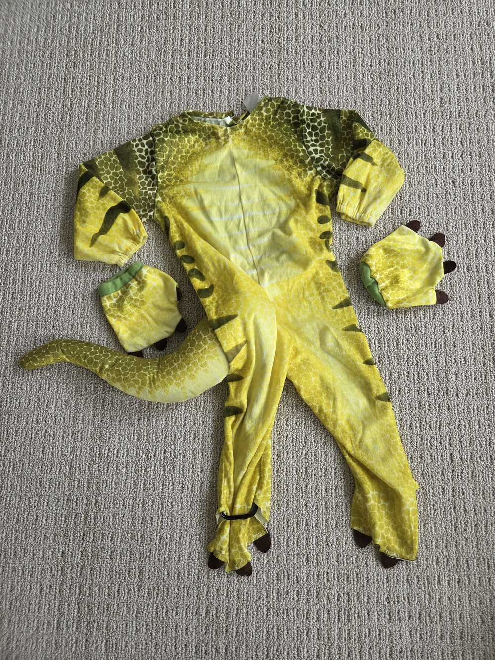 Spirit Yellow & Green Dino Jumpsuit Costume with Tail and Claw Mitts